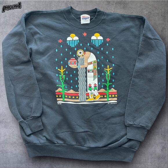 Vintage Tewa Tees Sweatshirt Mens Medium Black Desert Rain Crewneck Pullover 90s - Picture 1 of 8